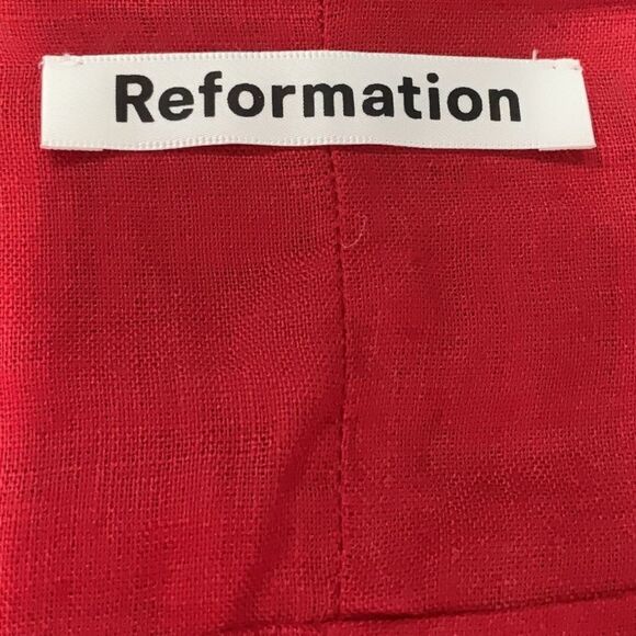 Reformation Brianna High Slit Red Linen Midi Dress Size 10 - Picture 8 of 8